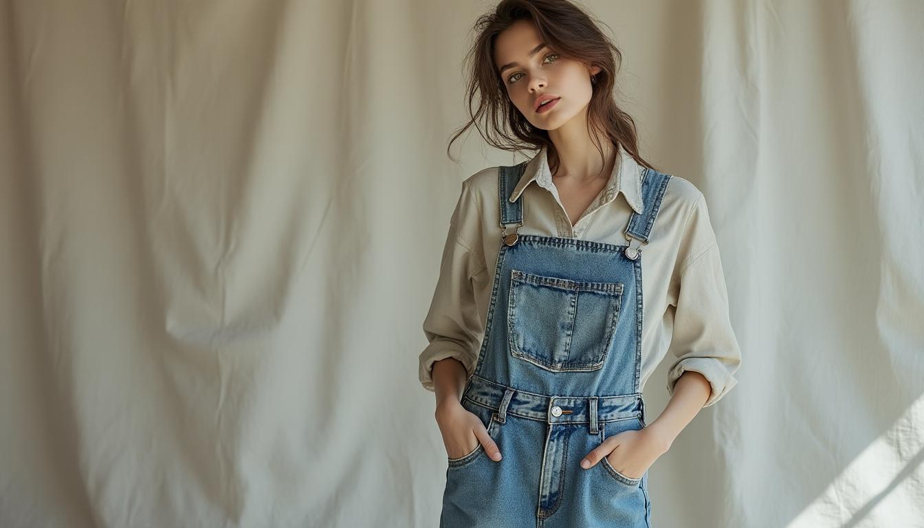 découvrez notre salopette vintage en jean délavé loose, alliant style rétro et confort moderne pour une allure tendance et décontractée.