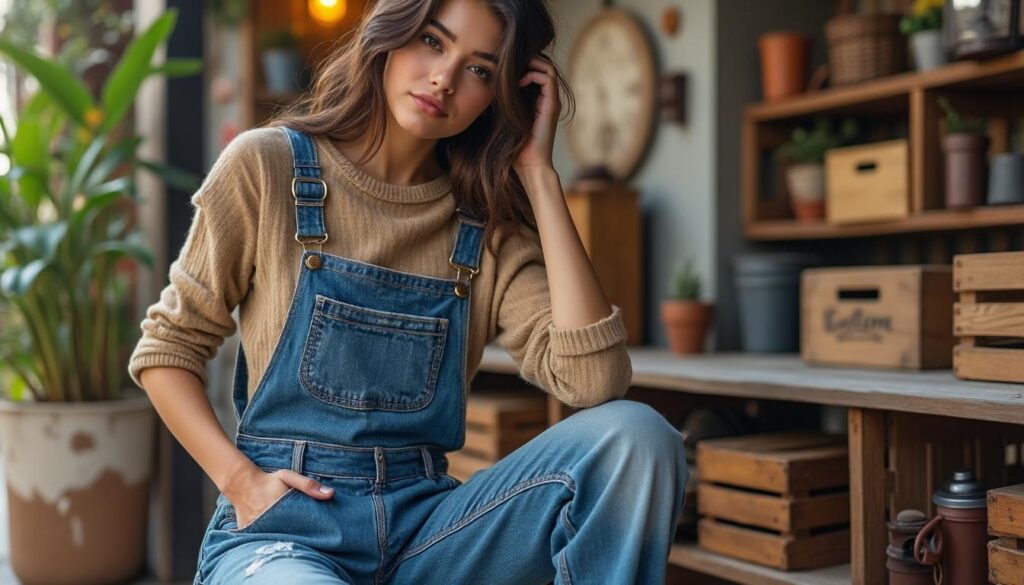 découvrez la salopette vintage en jean délavée loose, parfaite pour un style décontracté et tendance. un incontournable pour sublimer votre look avec authenticité.