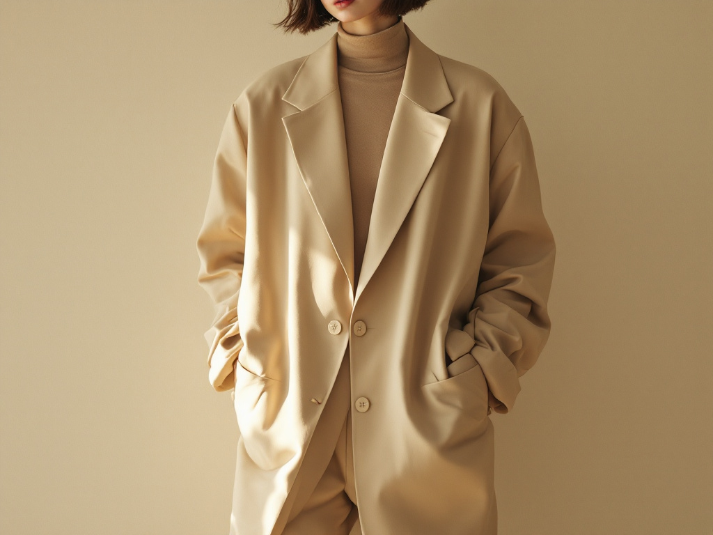 Look androgyne genderless : ensemble tailleur oversize beige neutre, mode unisexe