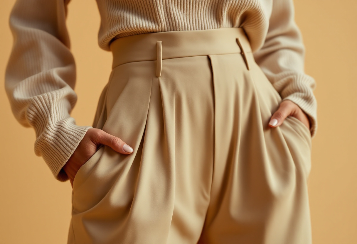 Pantalon taille haute porte avec un haut rentre, taille marquee