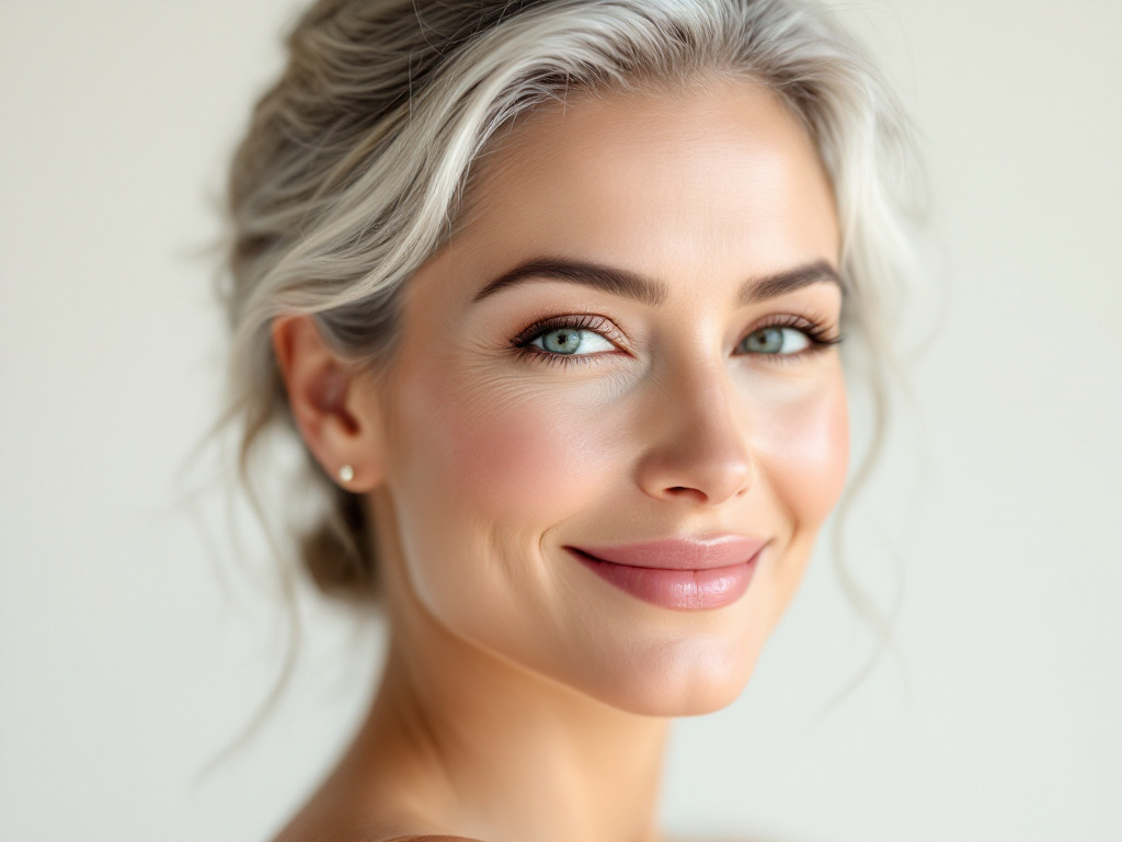 Femme d une cinquantaine d annees au teint frais et lumineux, peau mature soignee