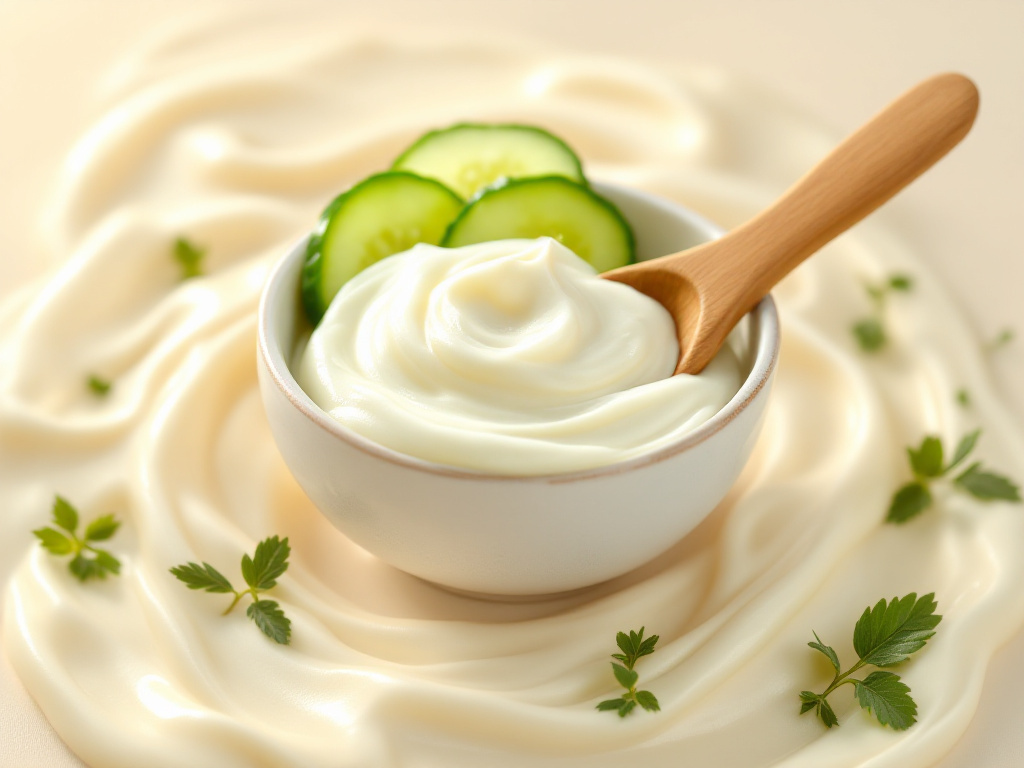 Masque visage maison au concombre dans un bol avec rondelles et cuillère en bois