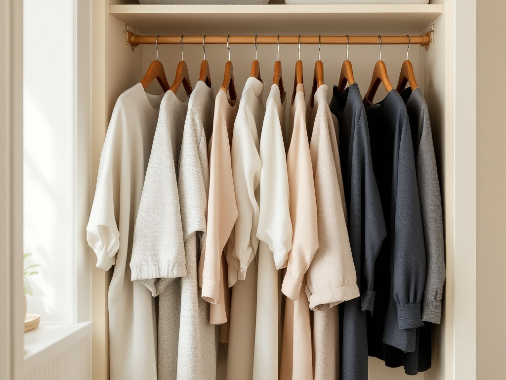 Penderie rangée avec vêtements protégés, housses et cintres en cèdre